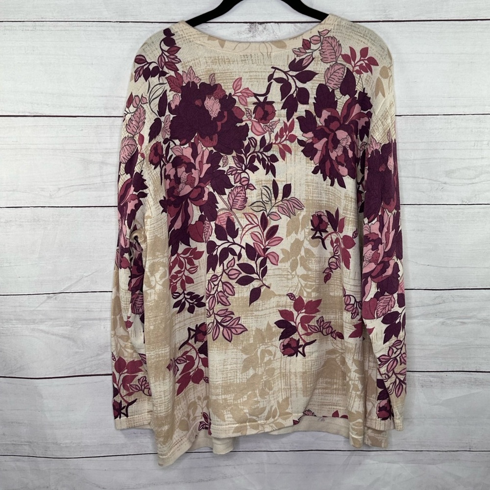 CJ Banks Beige Floral Cardigan Sweater Size 2X - Picture 2 of 8